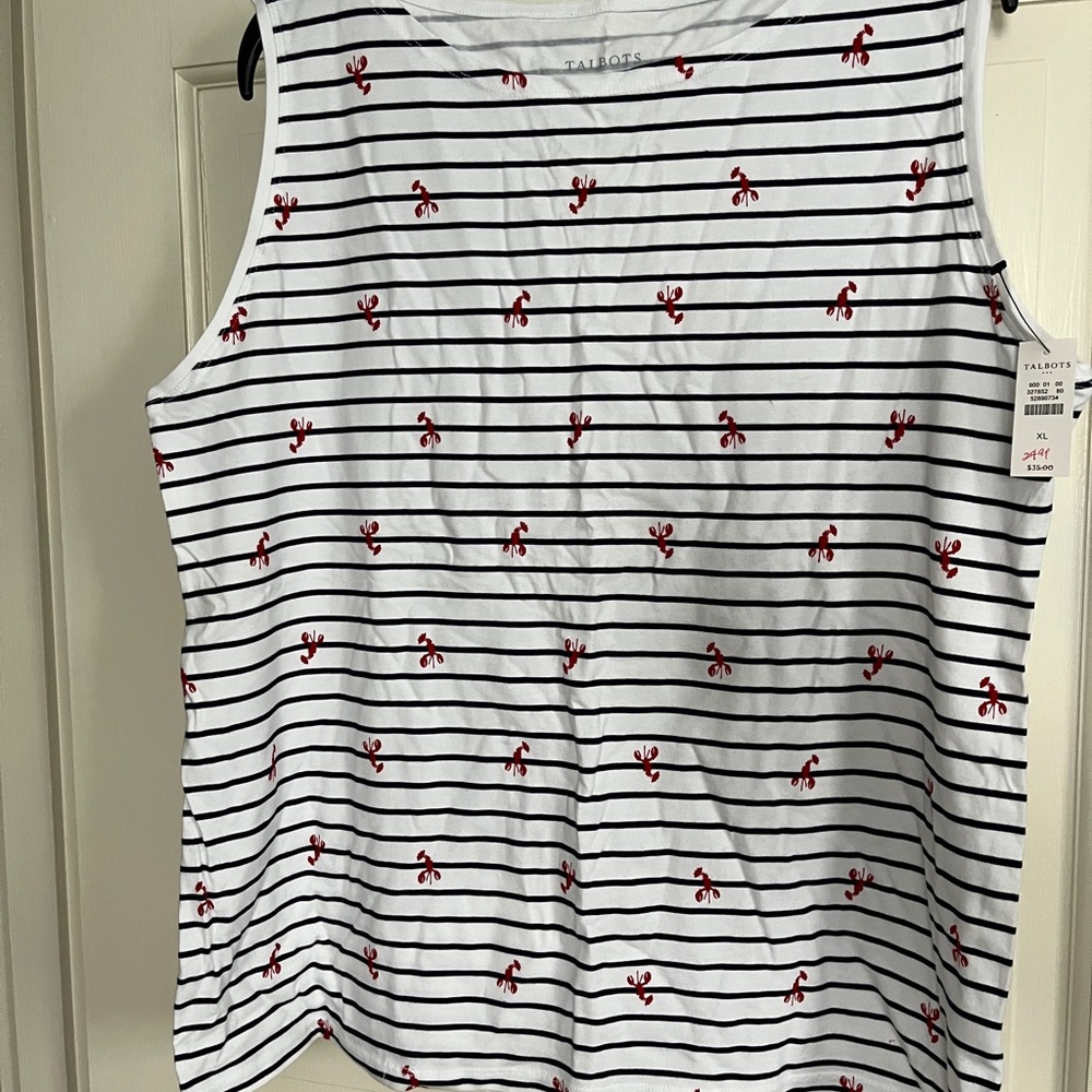 Talbots White and blue Striped Tank Top with Red Lobsters